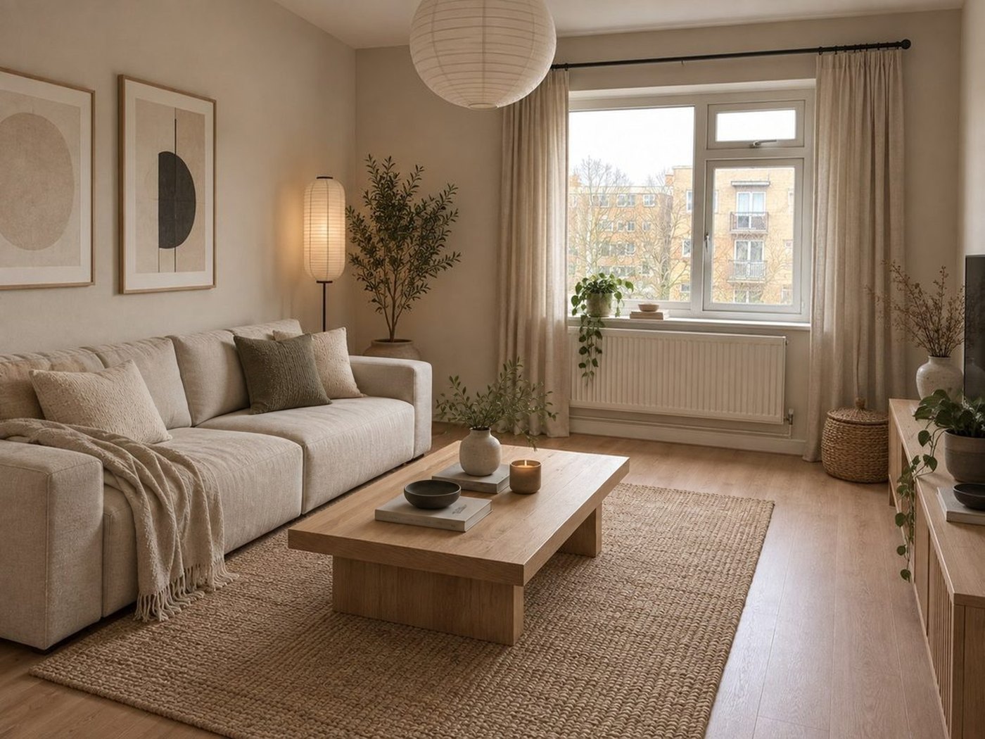 Cartel de oferta sobre la foto de una sala: Reconstrucción con IA
