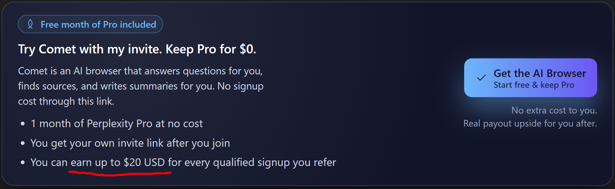 Comet invite • free month • earn up to $20 per referral